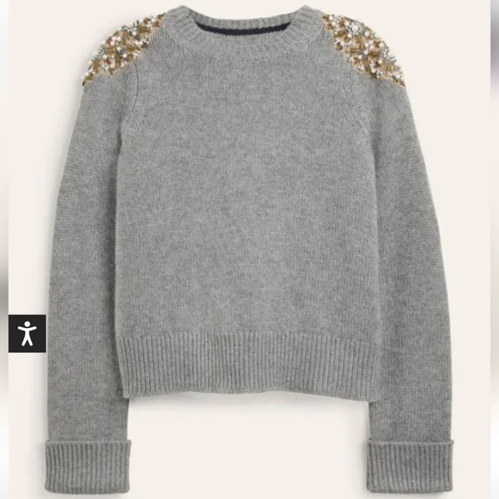 NEW BODEN Embellished Shoulder Gray Sweatshirt XL - Picture 2 of 11